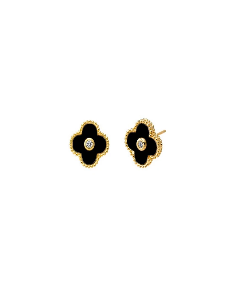By Adina Eden Cubic Zirconia Bezel Colored Stone Clover Stud Earrings