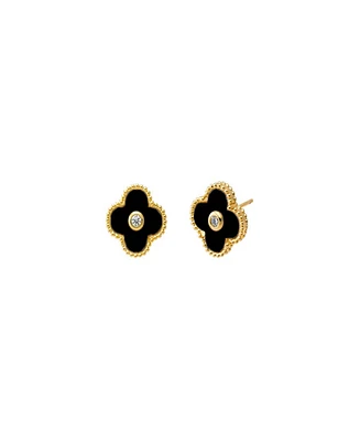 By Adina Eden Cubic Zirconia Bezel Colored Stone Clover Stud Earrings