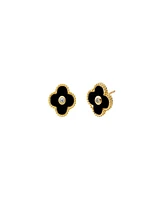 By Adina Eden Cubic Zirconia Bezel Colored Stone Clover Stud Earrings