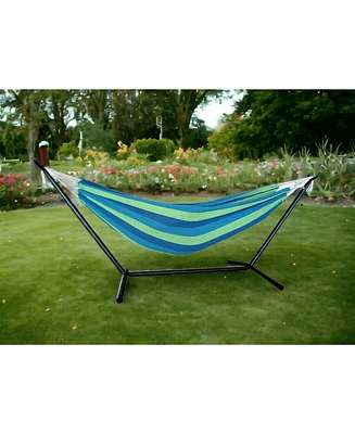 Blue And Green Stripe Two Person Hammock With Stand