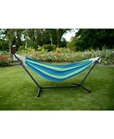 Blue And Green Stripe Two Person Hammock With Stand