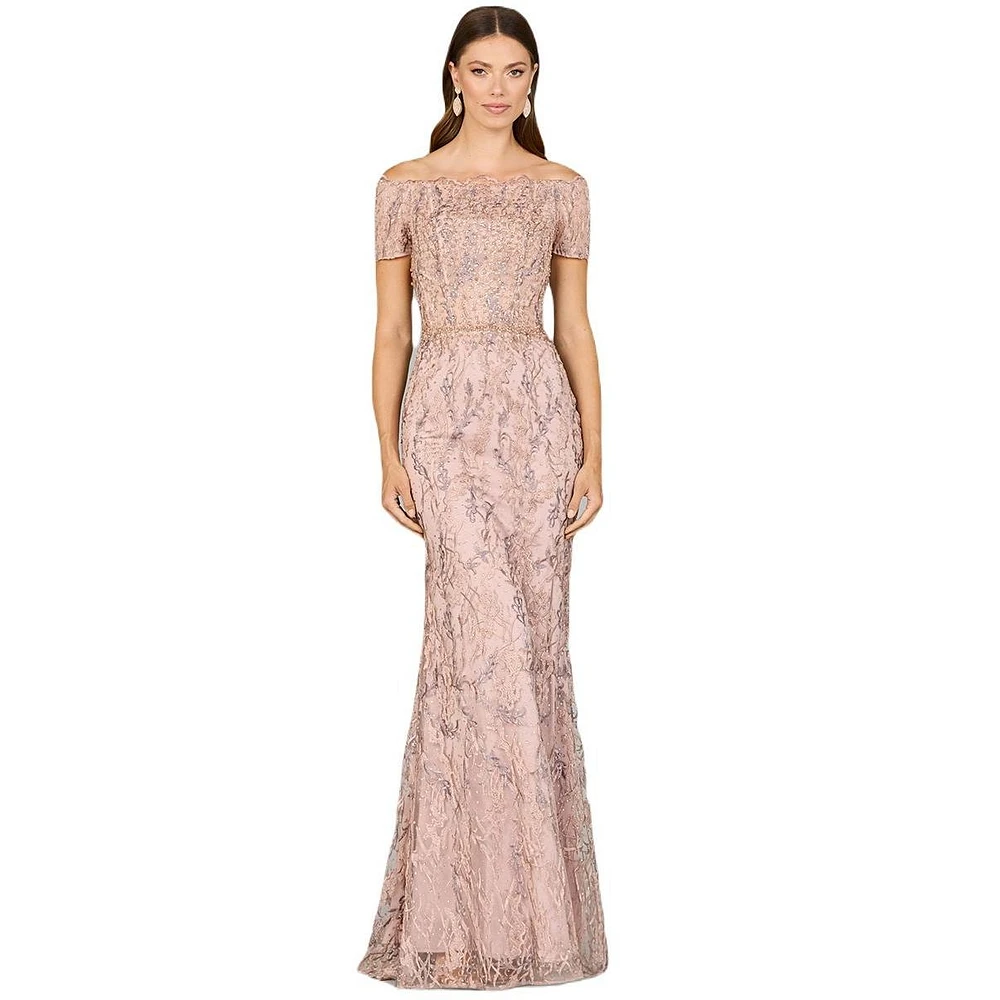 Lara Women's Off Shoulder Mermaid Gown with Short Sleeves