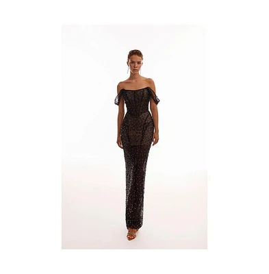 Milla Women's Striking black sequined fitted maxi dress