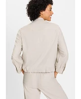 Olsen Women's Funnel Neck Linen Blend Jacket