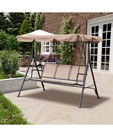 Patio Swing Outdoor Porch Swing Chair for Adults with Removable Cushion Textilene 3 Seat Large Converting Canopy Swing Glider for Garden Backyard Deck