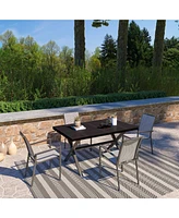 5-Piece Aluminum Frame Outdoor Dining Set with Faux Wood Table Stackable Chairs Patio Furniture