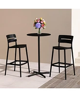 Stackable Polypropylene Resin Plastic Outdoor Patio Bar Stools (Set of 2)