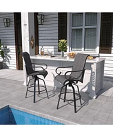 2-Piece Aluminium Frame Outdoor Swivel Chairs Bar Stool with Cushion Teslin Patio Dining Chair Rotatable Chairs