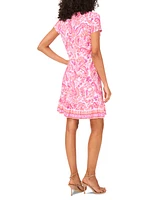 Msk Women's Paisley-Print Flounce-Hem Shift Dress