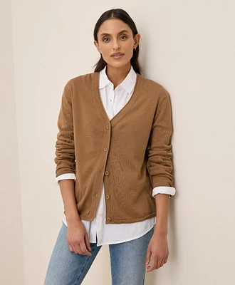 Pact Women's Organic Cotton Classic Fine Knit V-Neck Cardigan