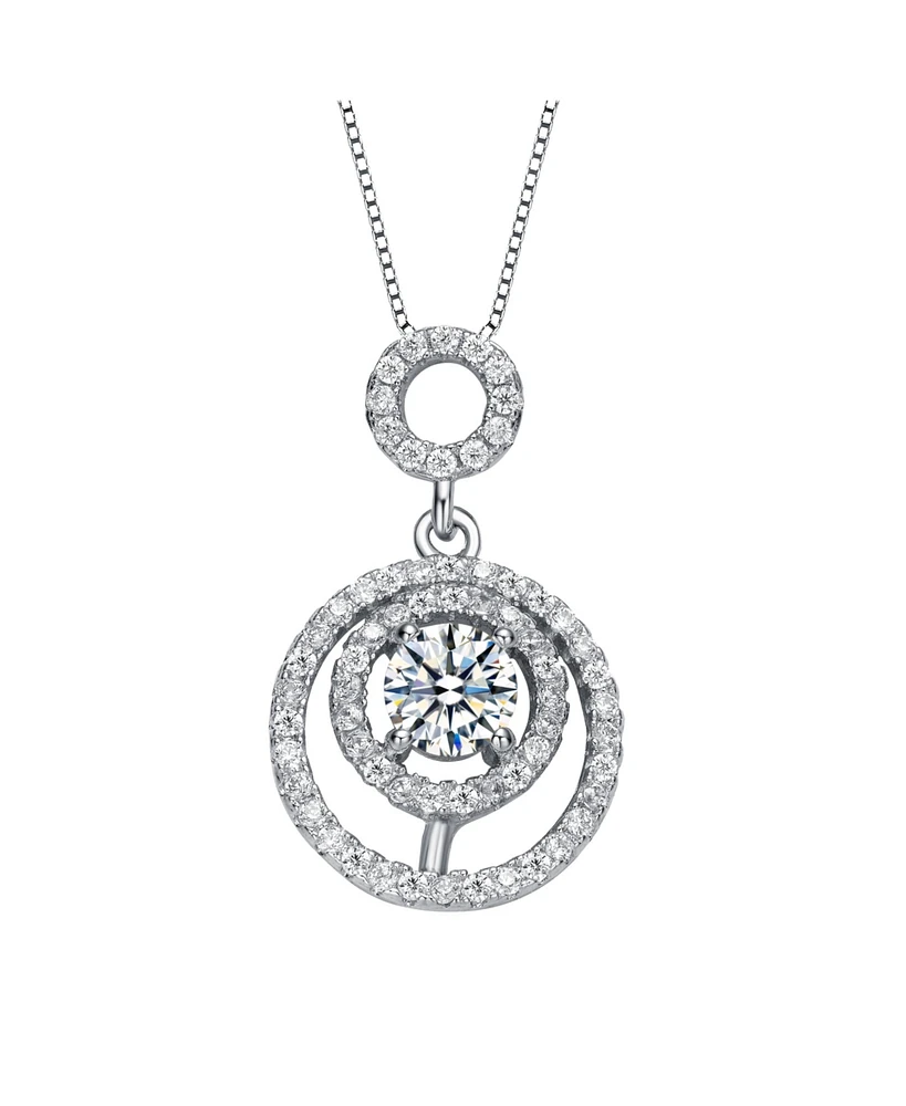 White Gold Plated with Double Halo Drop Solitaire Pendant Necklace