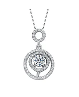White Gold Plated with Double Halo Drop Solitaire Pendant Necklace
