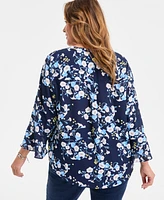 Style & Co Plus Morning Glories Pintuck Top, Exclusively at Macy's