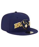 New Era Men's Navy Milwaukee Brewers Overlap 59FIFTY Hat