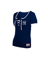 New Era Women's Navy York Yankees Throwback Lace Up T-Shirt