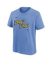 Nike Big Boys and Girls Powder Blue Milwaukee Brewers City Connect Wordmark T-Shirt