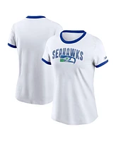 Nike Women's White Seattle Seahawks Rewind Ringer Distressed Tri-Blend T-Shirt