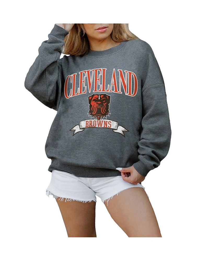 Gameday Couture Women's Charcoal Cleveland Browns Seal The Deal Premium Fleece Drop Shoulder Pullover Sweatshirt