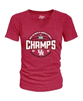 Blue 84 Women's Red Houston Cougars 2025 Big 12 Men's Basketball Conference Tournament Champions Tri-Blend V-Neck T-Shirt