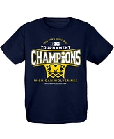 Blue 84 Big Boys and Girls Navy Michigan Wolverines 2025 Big Ten Men's Basketball Conference Tournament Champions T-Shirt