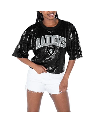 Gameday Couture Women's Black Las Vegas Raiders Rise Up Sequin Cropped T-Shirt