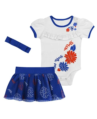 Outerstuff Baby Boys and Girls 3-Piece White New York Mets Sweet Catcher Headband Skirt Set