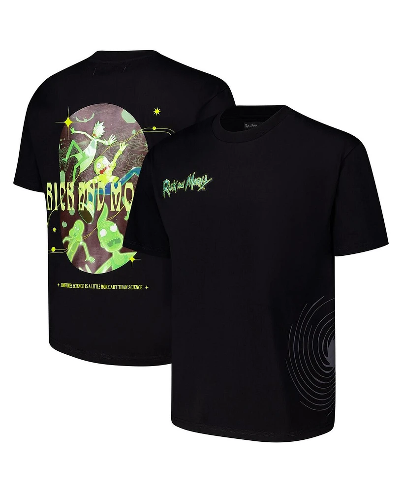 Freeze Max Men's Black Rick And Morty Art Science Loose Fit T-Shirt