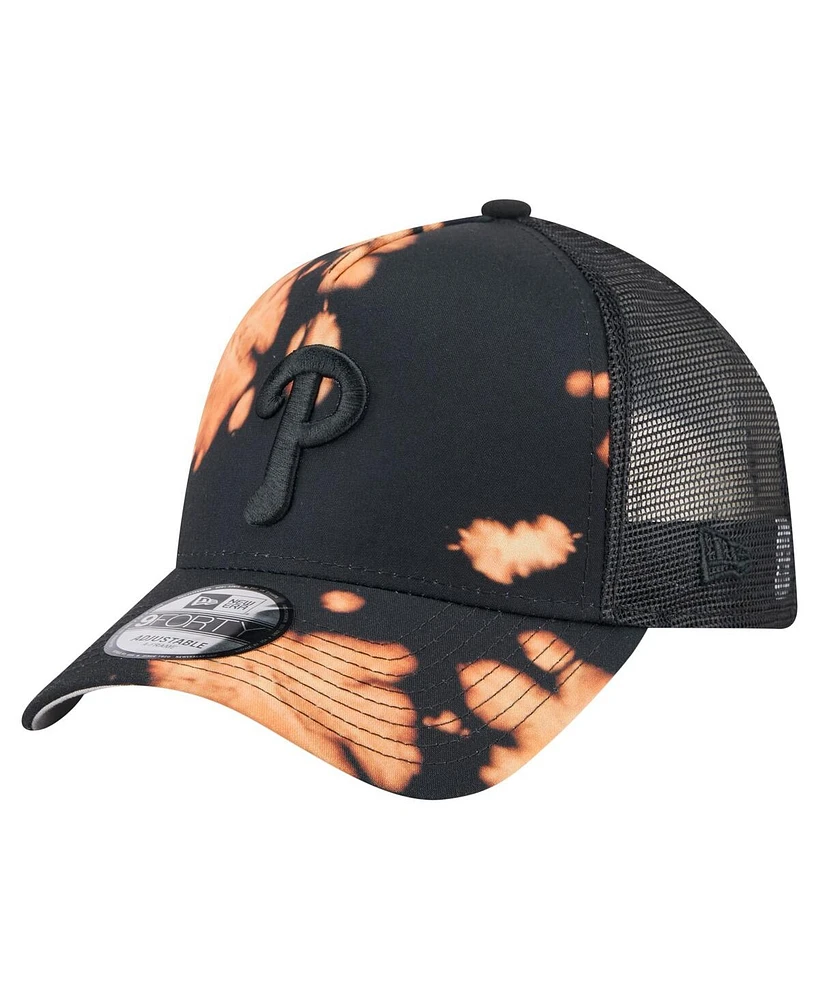 New Era Men's Black Philadelphia Phillies Bleached A-Frame 9FORTY Adjustable Hat