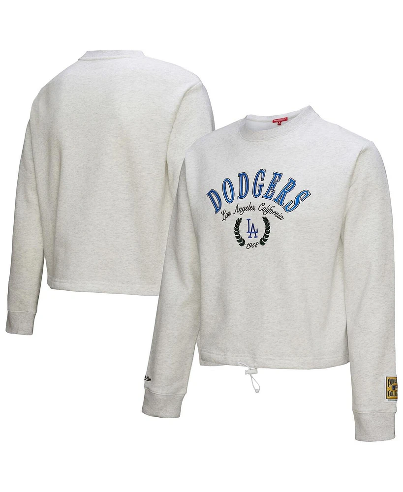 Mitchell & Ness Women's Heather Gray Los Angeles Dodgers Cropped Toggle Pullover Sweatshirt