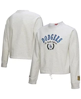 Mitchell & Ness Women's Heather Gray Los Angeles Dodgers Cropped Toggle Pullover Sweatshirt