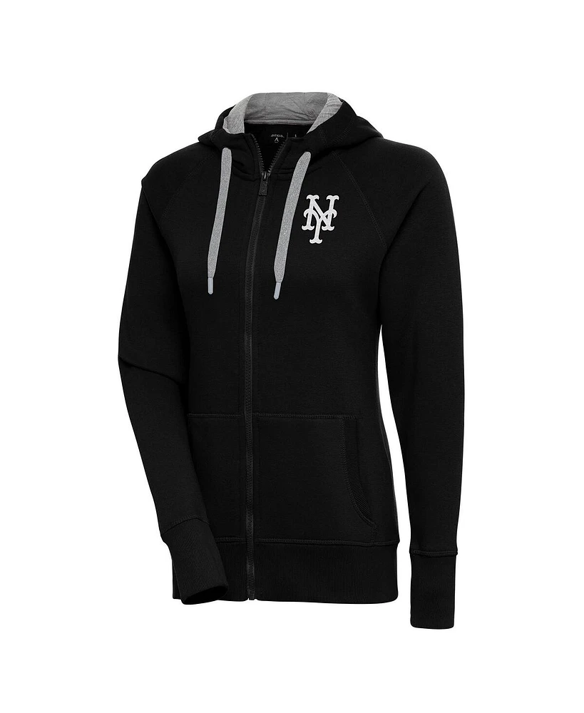 Antigua Women's Black New York Mets Brushed Metallic Victory Full-Zip Hoodie Jacket