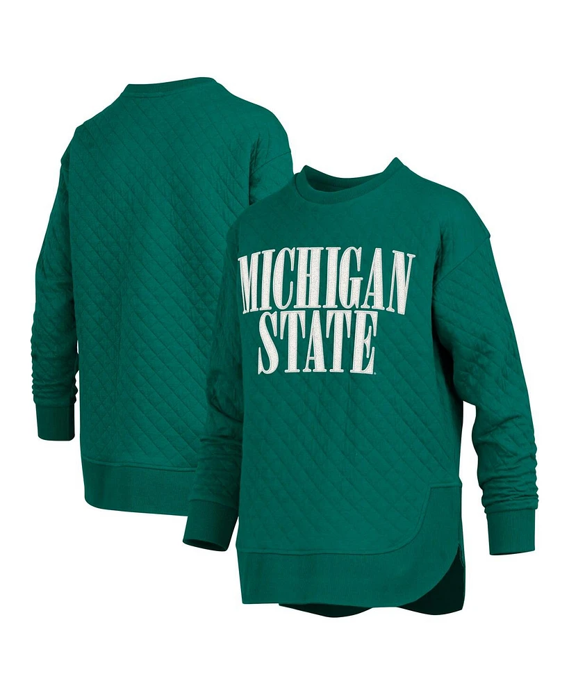 Pressbox Women's Green Michigan State Spartans Quilted Long Sleeve Pullover Sweatshirt