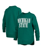 Pressbox Women's Green Michigan State Spartans Quilted Long Sleeve Pullover Sweatshirt