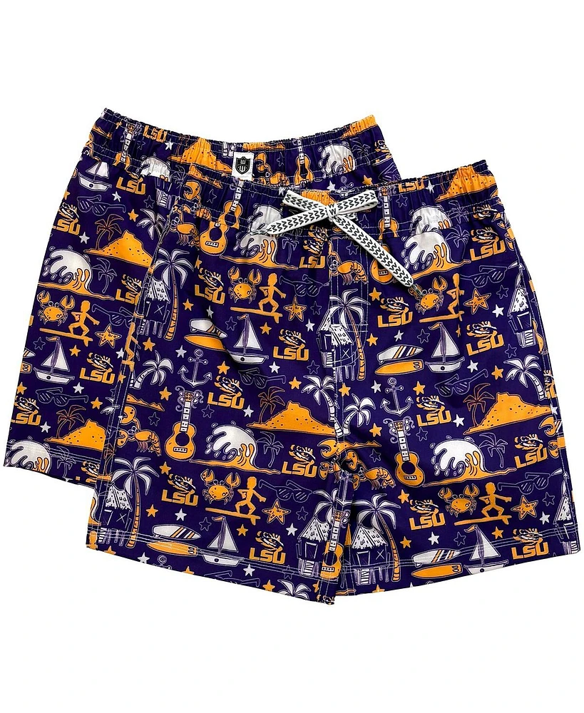 Wes & Willy Big Boys and Girls Purple Lsu Tigers Luau Swim Trunks