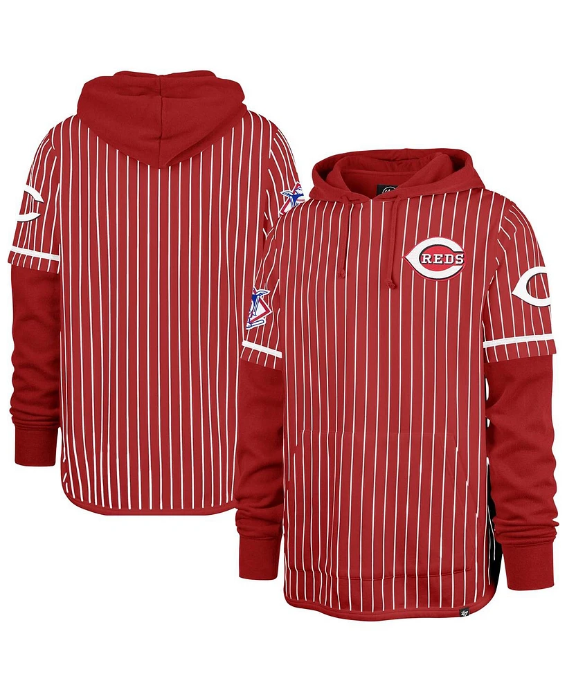 '47 Brand Men's Red Cincinnati Reds Pinstripe Double Header Pullover Hoodie