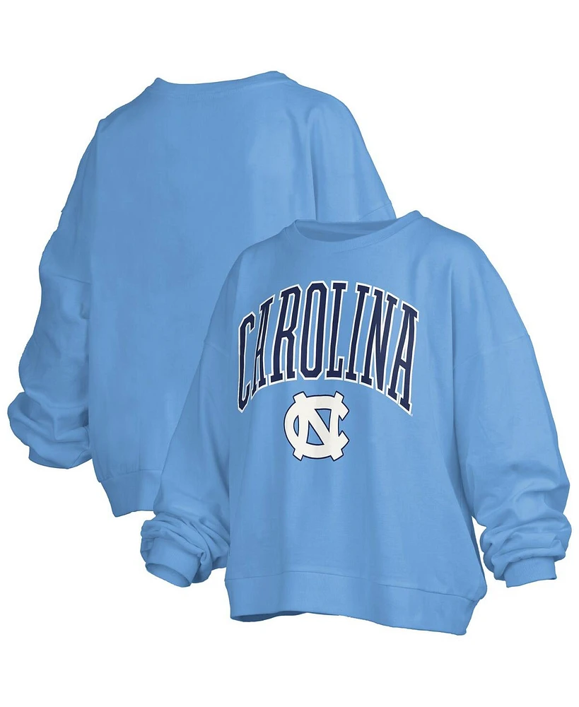 Pressbox Women's Carolina Blue North Tar Heels Janise Arch Over Logo Waist Length Oversized Pullover Sweatshirt