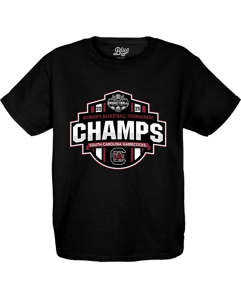 Blue 84 Big Boys and Girls Black South Carolina Gamecocks 2025 Sec Women's Basketball Conference Tournament Champions Locker Room T-Shirt
