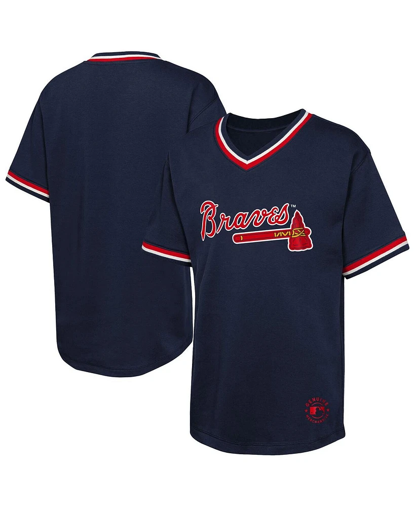 Outerstuff Big Boys and Girls Navy Atlanta Braves Relief Pitcher V-Neck T-Shirt