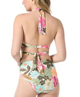 Coco Reef Womens Printed Bra Sized Wrap Halter Bikini Top Printed High Waist Rollover Bottoms