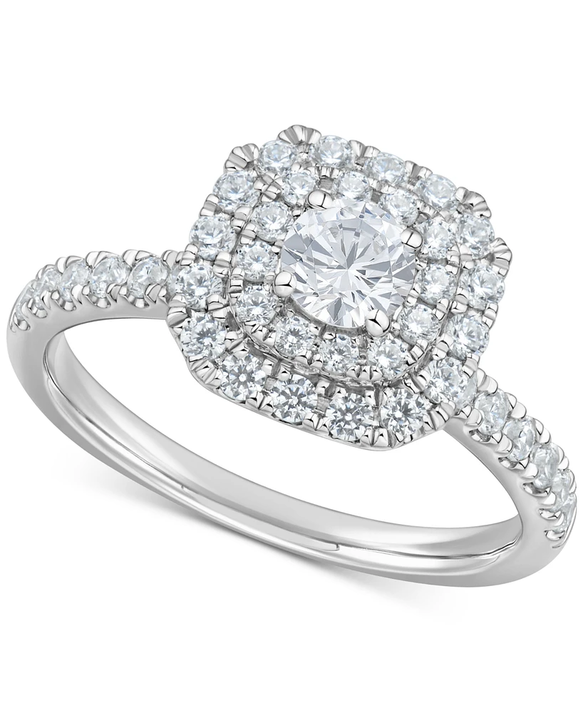 Diamond Cushion Shaped Round-Cut Multi Halo Engagement Ring (1 ct. t.w.) in 14k White Gold