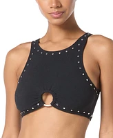 Michael Kors Women's Crepe Front-Ring Studded Bikini Top