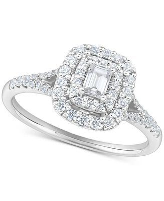 Diamond Emerald-Cut Double Halo Engagement Ring (1/2 ct. t.w.) in 14k White Gold