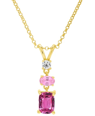 Lab Grown Pink Sapphire (1-1/2 ct. t.w.) & Lab Grown White Sapphire (1/6 ct. t.w.) Triple Drop 18" Pendant Necklace in 14k Gold-Plated Sterling Silver