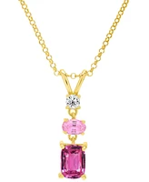 Lab Grown Pink Sapphire (1-1/2 ct. t.w.) & Lab Grown White Sapphire (1/6 ct. t.w.) Triple Drop 18" Pendant Necklace in 14k Gold-Plated Sterling Silver
