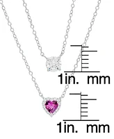Lab Grown Pink & White Sapphire Heart Double Layer Necklace (1-3/4 ct. t.w.) in Sterling Silver, 30"