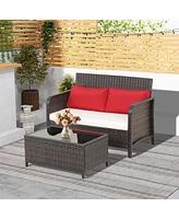 Gymax 2 Pieces Outdoor Patio Wicker Furniture Set Rattan Loveseat & Coffee Table