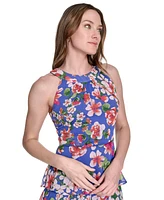 Tommy Hilfiger Women's Floral-Print Tiered Halterneck Maxi Dress