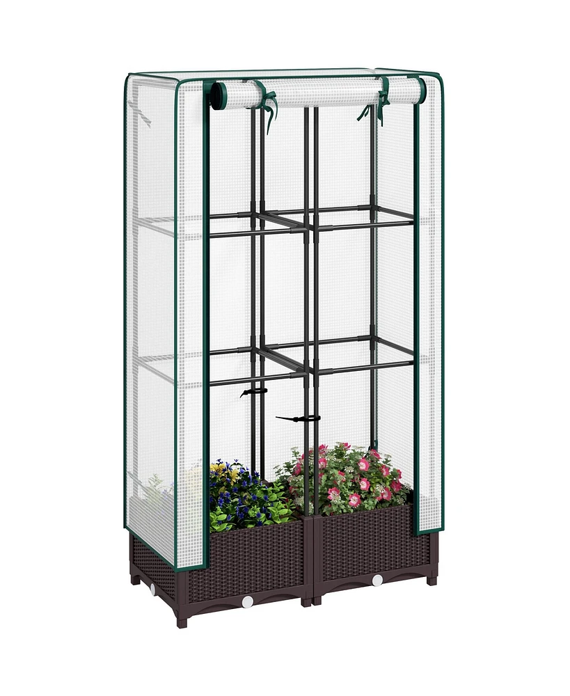 Outsunny Raised Flower Bed with Trellis, 31.5" x 15.7" x 48.8",