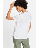 Olsen Women's Split Neck T-Shirt with Embroidery