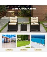 Gymax 3 Piece Outdoor Rocking Set Rattan Rocking Chair Set w/ Tempered Glass Table Seat